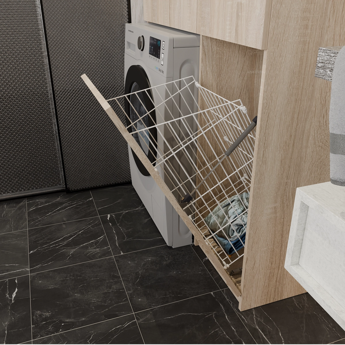 Шкаф-пенал с нишей и корзиной для белья Эос Плюс Сонома